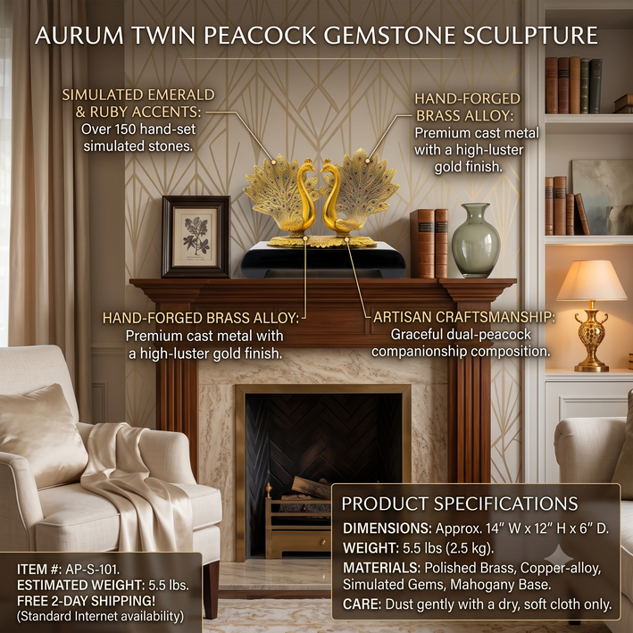 Premium Golden Peacock Pair Showpiece with Decorative Feather Design – Premium Home & Office Decor