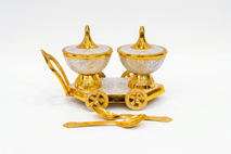 Premium Luxury Gold & Silver Plated Double Bowl Serving Set with Decorative Cart & Spoons