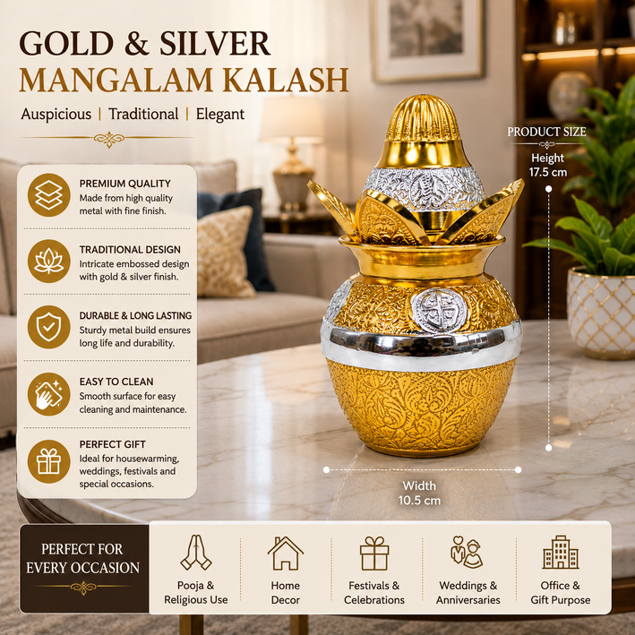Premium Gold & Silver Plated Decorative Bowl Set with Lid & Spoons