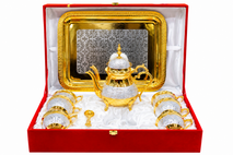 Premium Luxury Gold & Silver Plated Tea Set with Serving Tray | Premium Gift Set