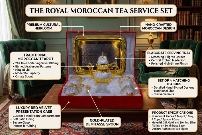 Premium Luxury Gold & Silver Plated Tea Set with Serving Tray | Premium Gift Set