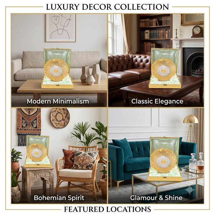Premium Elegant Gold Finish Decorative Bowl with Floral Center Design & Gift Box