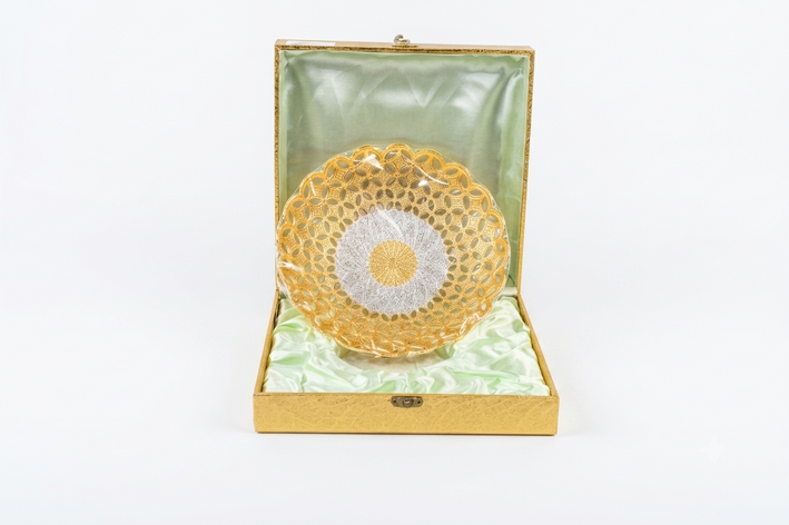 Premium Elegant Gold Finish Decorative Bowl with Floral Center Design & Gift Box