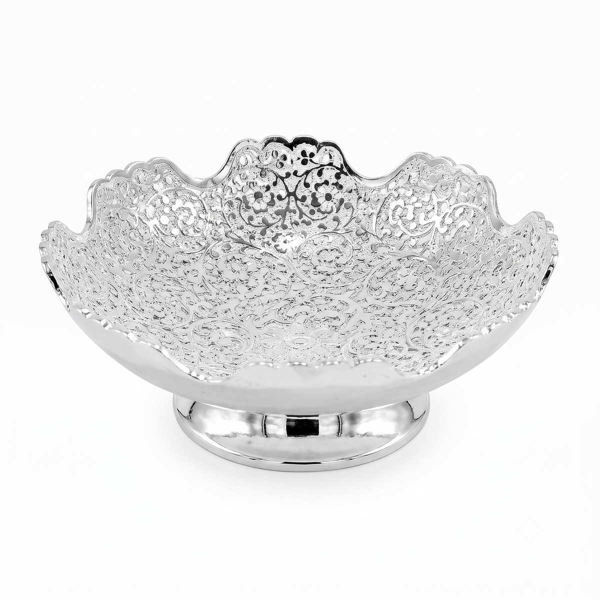 Premium Elegant Silver Plated Decorative Pedestal Bowl with Floral Engraving