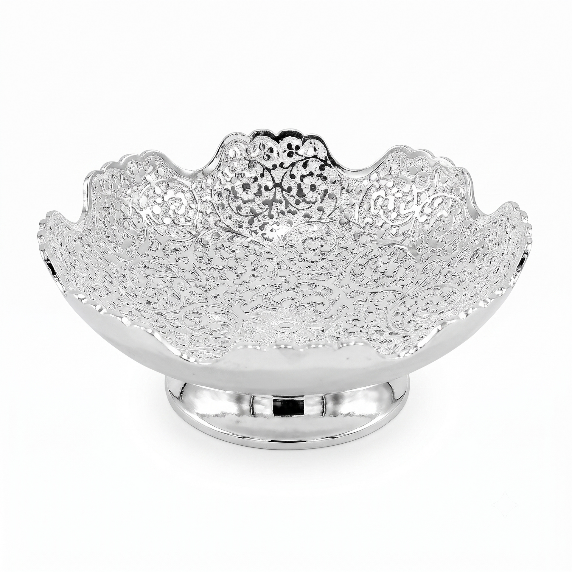 Premium Elegant Silver Plated Decorative Pedestal Bowl with Floral Engraving