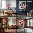 Premium Artificial Pink Flower Plant with Decorative Marble Finish Pot – Elegant Home Décor