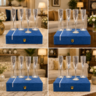 Premium Silver Finish Champagne Flute Glass Set with Floral Design – Luxury Gift Box