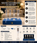 Premium Silver Finish Champagne Flute Glass Set with Floral Design – Luxury Gift Box