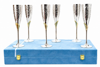 Premium Silver Finish Champagne Flute Glass Set with Elegant Floral Design & Luxury Gift Box – Set of 6