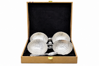 Premium Silver Finish 4 Bowl & Spoon Serving Gift Set with Luxury Box