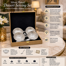 Premium Silver Finish 4 Bowl & Spoon Serving Gift Set with Luxury Box