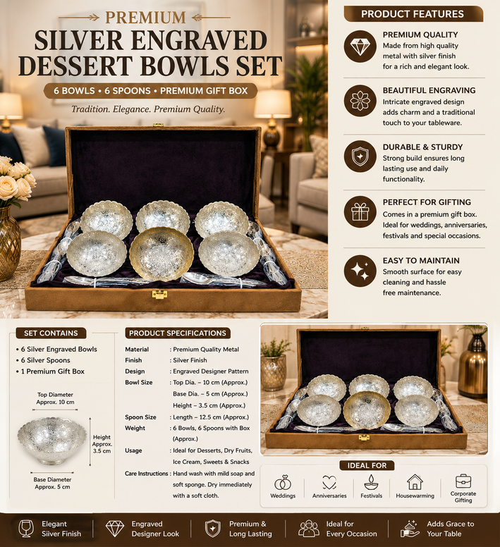 Premium Decorative Dry Fruit & Serving Bowl Set with Spoons and Luxury Gift Box