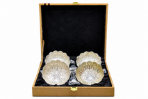 Premium Silver & Gold Finish 4 Bowl Serving Set with Spoons and Luxury Gift Box