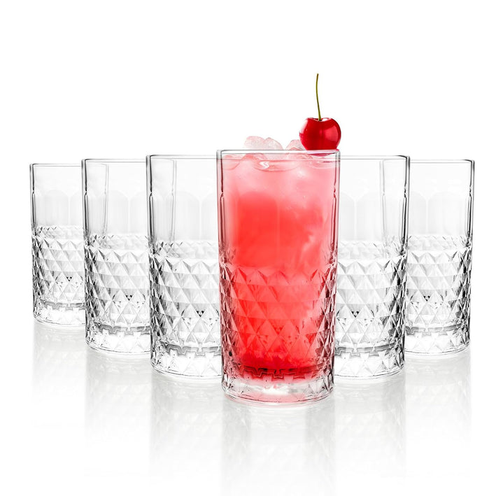 CELLO Unity Hi-Ball Drinking Glasses Set of 6 | 275ml Crystal Clear Toughened Glass | Lead-Free, Dishwasher, Freezer & Fridge Safe | For Water, Juice, Milk, Mocktails & Cold Drinks