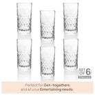CELLO Unity Hi-Ball Drinking Glasses Set of 6 | 275ml Crystal Clear Toughened Glass | Lead-Free, Dishwasher, Freezer & Fridge Safe | For Water, Juice, Milk, Mocktails & Cold Drinks