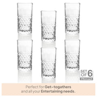 CELLO Unity Hi-Ball Drinking Glasses Set of 6 | 275ml Crystal Clear Toughened Glass | Lead-Free, Dishwasher, Freezer & Fridge Safe | For Water, Juice, Milk, Mocktails & Cold Drinks