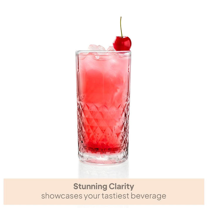 CELLO Unity Hi-Ball Drinking Glasses Set of 6 | 275ml Crystal Clear Toughened Glass | Lead-Free, Dishwasher, Freezer & Fridge Safe | For Water, Juice, Milk, Mocktails & Cold Drinks