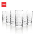 CELLO Unity Hi-Ball Drinking Glasses Set of 6 | 275ml Crystal Clear Toughened Glass | Lead-Free, Dishwasher, Freezer & Fridge Safe | For Water, Juice, Milk, Mocktails & Cold Drinks