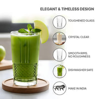 CELLO Brilliant Hi-Ball Drinking Glasses Set of 6 | 275ml Crystal Clear Toughened Glass Tumblers | Lead-Free, Dishwasher, Fridge & Freezer Safe | For Water, Juice, Milk, Soda, Cocktails & Mocktails
