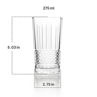 CELLO Brilliant Hi-Ball Drinking Glasses Set of 6 | 275ml Crystal Clear Toughened Glass Tumblers | Lead-Free, Dishwasher, Fridge & Freezer Safe | For Water, Juice, Milk, Soda, Cocktails & Mocktails