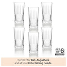 CELLO Brilliant Hi-Ball Drinking Glasses Set of 6 | 275ml Crystal Clear Toughened Glass Tumblers | Lead-Free, Dishwasher, Fridge & Freezer Safe | For Water, Juice, Milk, Soda, Cocktails & Mocktails