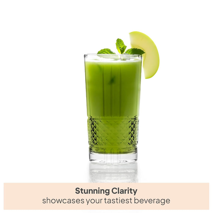 CELLO Brilliant Hi-Ball Drinking Glasses Set of 6 | 275ml Crystal Clear Toughened Glass Tumblers | Lead-Free, Dishwasher, Fridge & Freezer Safe | For Water, Juice, Milk, Soda, Cocktails & Mocktails