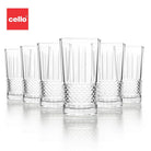 CELLO Brilliant Hi-Ball Drinking Glasses Set of 6 | 275ml Crystal Clear Toughened Glass Tumblers | Lead-Free, Dishwasher, Fridge & Freezer Safe | For Water, Juice, Milk, Soda, Cocktails & Mocktails