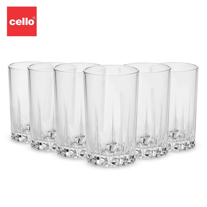 CELLO Estonia Glass Tumbler Set of 6 | 310ml Crystal Clear Drinking Glasses | Elegant Beverage Tumblers for Water, Juice, Mocktails & Soft Drinks