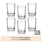 CELLO Liberty Glass Set of 6 | 210ml Crystal Clear Toughened Drinking Glasses | Lead-Free, Dishwasher, Fridge & Freezer Safe | Water, Juice, Milk, Soda, Cocktail & Mocktail Glasses