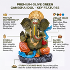 Anupam Premium Lord Ganesha Decorative Idol | Green, Gold & Orange Finish Ganpati Showpiece for Home & Office