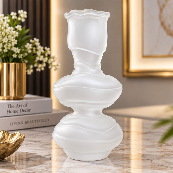 Anupam Premium Frosted White Sculptural Vase | Modern Designer Decorative Flower Vase for Home & Office Decor