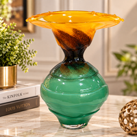 Anupam Premium Amber & Emerald Green Artistic Glass Vase | Luxury Decorative Flower Vase for Home & Office Decor