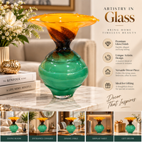Anupam Premium Amber & Emerald Green Artistic Glass Vase | Luxury Decorative Flower Vase for Home & Office Decor