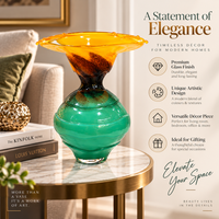 Anupam Premium Amber & Emerald Green Artistic Glass Vase | Luxury Decorative Flower Vase for Home & Office Decor