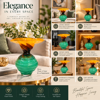 Anupam Premium Amber & Emerald Green Artistic Glass Vase | Luxury Decorative Flower Vase for Home & Office Decor