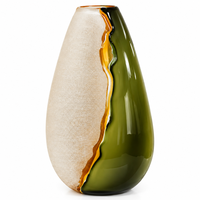 Anupam Premium Olive Green & Frosted Beige Glass Vase | Modern Artistic Decorative Flower Vase