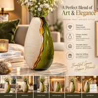 Anupam Premium Olive Green & Frosted Beige Glass Vase | Modern Artistic Decorative Flower Vase