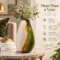 Anupam Premium Olive Green & Frosted Beige Glass Vase | Modern Artistic Decorative Flower Vase