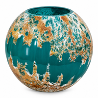 Anupam Premium Teal Green & Gold Round Decorative Vase | Artistic Modern Tabletop Flower Vase for Home Decor