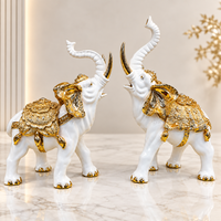 Anupam Premium Royal White & Gold Elephant Decorative Showpiece Set of 2 | Premium Home Décor Figurines