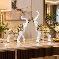 Anupam Premium Royal White & Gold Elephant Decorative Showpiece Set of 2 | Premium Home Décor Figurines