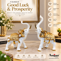 Anupam Premium Royal White & Gold Elephant Decorative Showpiece Set of 2 | Premium Home Décor Figurines