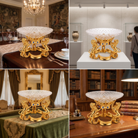 Anupam Premium Royal Lion Glass Decorative Bowl with Gold Finish Stand | Premium Tabletop Centerpiece for Home Decor