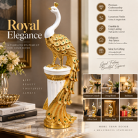 Anupam Premium Golden Big Peacock Showpiece with White Pedestal | Luxury Decorative Figurine for Home & Office Decor - Size : 44''x10''x12'' Inch