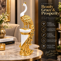 Anupam Premium Golden Big Peacock Showpiece with White Pedestal | Luxury Decorative Figurine for Home & Office Decor - Size : 44''x10''x12'' Inch