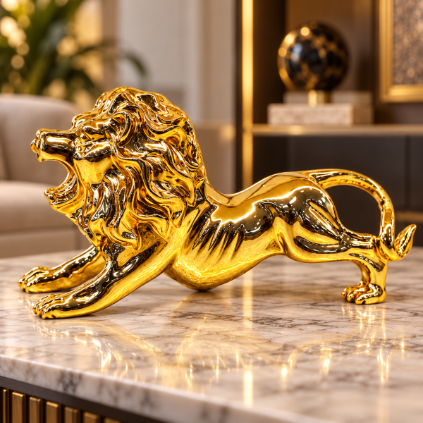 Anupam Premium Majestic Golden Lion Decorative Showpiece | Luxury Home & Office Decor Figurine