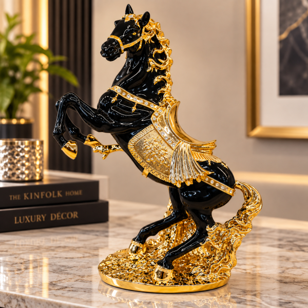 Anupam Premium Royal Black & Gold Rearing Horse Showpiece | Luxury Home & Office Decor Figurine