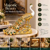 Anupam Premium Luxury Golden Peacock Decorative Showpiece | White & Gold Premium Home Decor Figurine