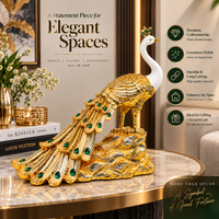 Anupam Premium Luxury Golden Peacock Decorative Showpiece | White & Gold Premium Home Decor Figurine