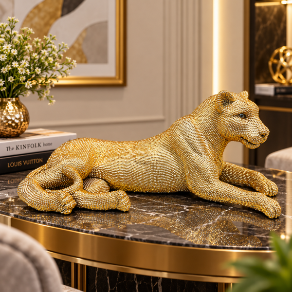 Anupam Premium Luxury Golden Leopard Resting Showpiece | Premium Home & Office Decor Figurine